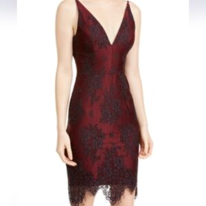 NWT BLONDIE PRINTED V-NECK ABOVE THE KNEE PARTY PENCIL BURGUNDY DRESS